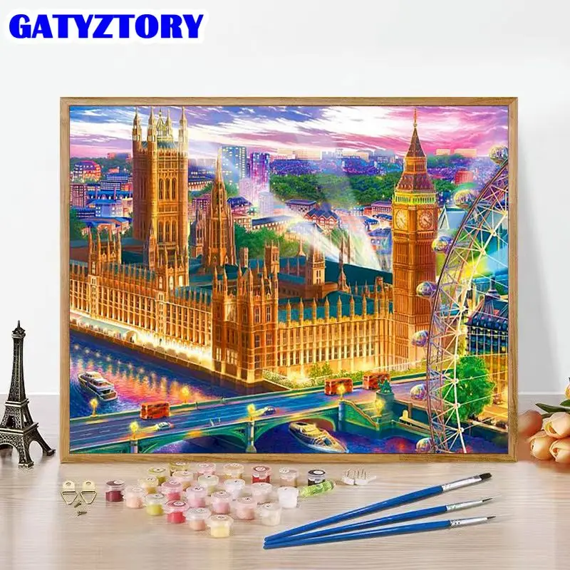 

GATYZTORY Coloring By Number City Scenery Drawing On Canvas Picture By Number Handpainted Art Gift Kit Modern Living Room Decor