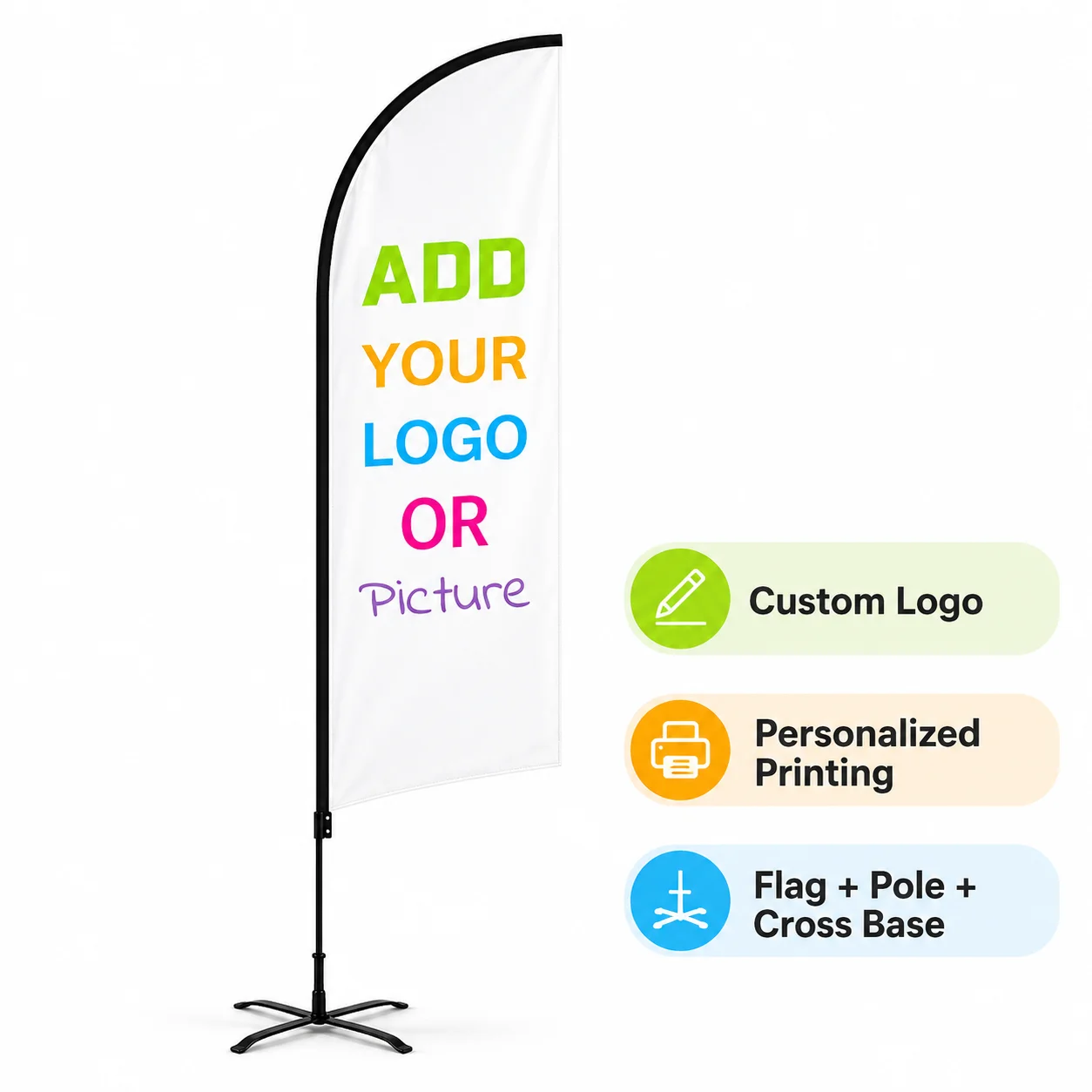 Customized feather flags, with flagpole, base and water bag, suitable for commercial exhibitions and store promotion activities