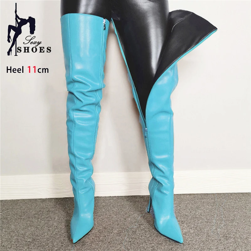 

Women Over The Knee Boots PU Leather Pointed Toe Stiletto High Heels Ladies Thigh Boots Side Zipper Long Shoes Sapatos Femininos