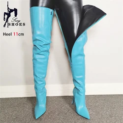 Damskie buty za kolano PU Leather Pointed Toe Stiletto High Heels Ladies Thigh Boots Side Zipper Long Shoes Sapatos Femininos