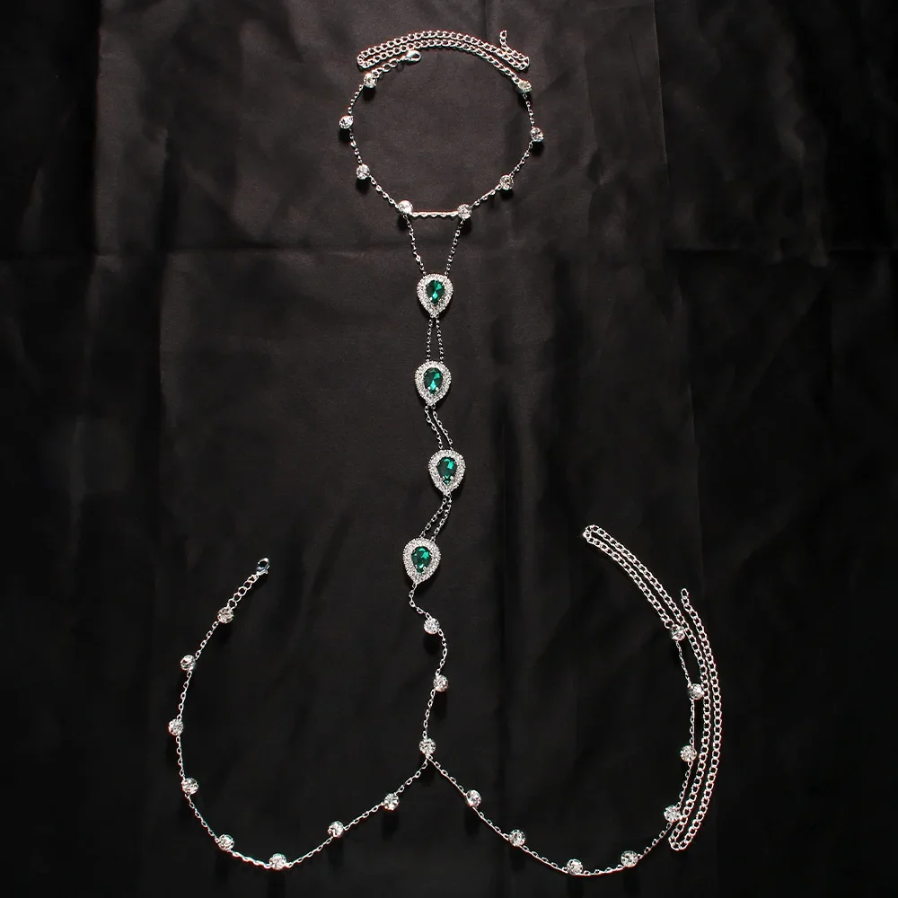 Mode Groen Kristal Strass Body Chain Harnas Mannen Sieraden Punk Body Chain Kraag Verklaring Beha Ketting Accessoire Party