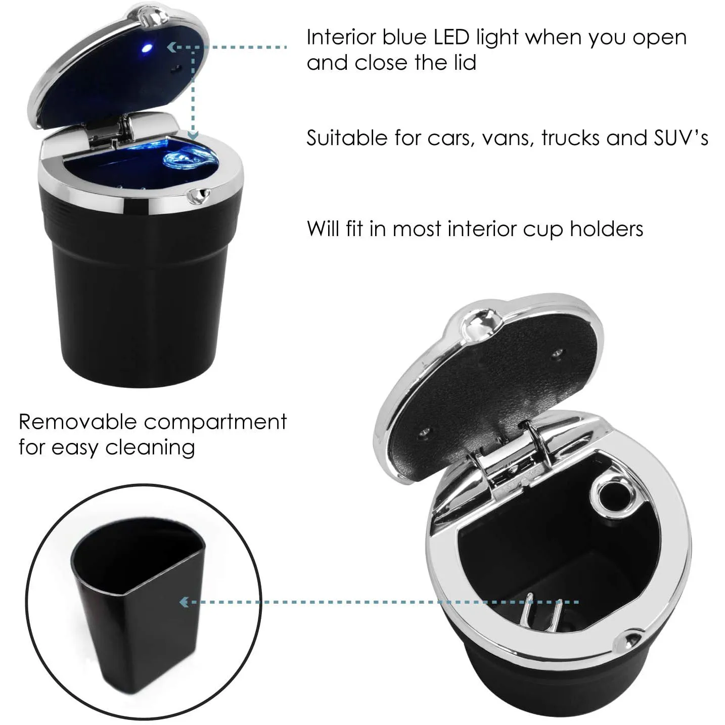 Car Ashtray with Lid - Portable Travel Car Ashtray Self-Extinguishing - Made of Fire Resistant Plastic, Black