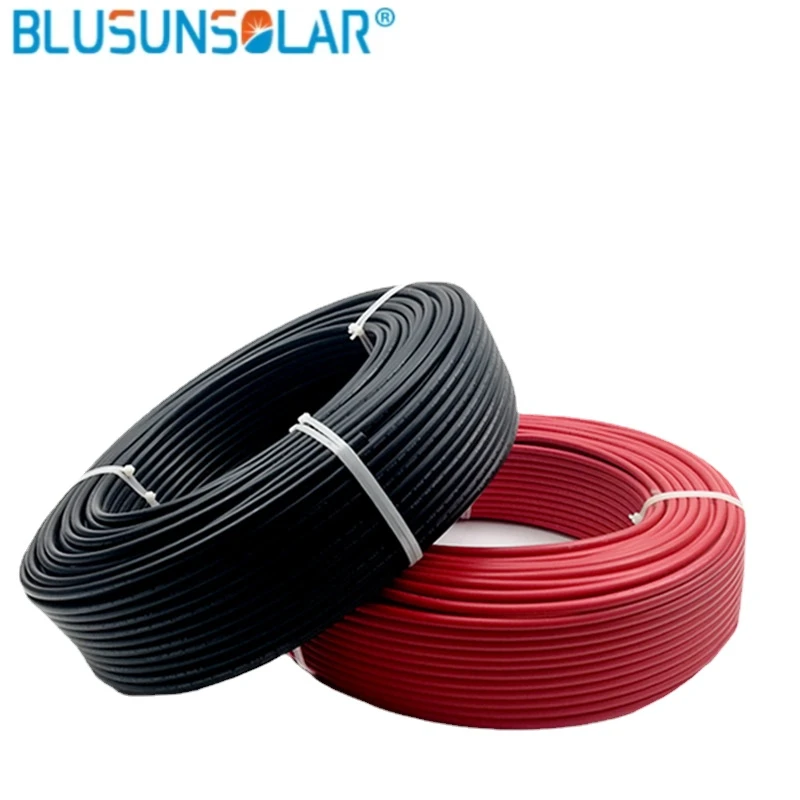 

BLUSUNSOLAR 100 Mters/Roll TUV 1x10mm2 Solar Cable Wire for Solar Power System, 8AWG PV Cable, Black or Red Mainland China