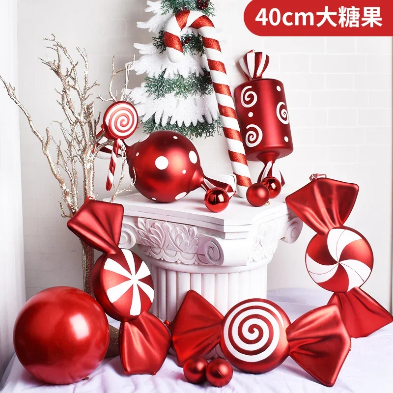 36/38/40/55cm  Bigger Christmas Decoration Red and White Painted Candy Hanging Decorations New Year 2024Christmas Tree Ornaments