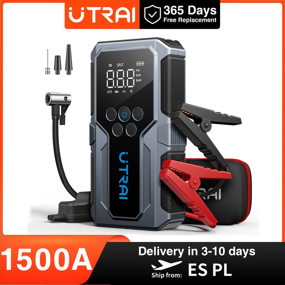 UTRAI 2024 New 1500A Car Jump Starter Power Bank with 150PSI Air Compressor Car Emergency Booster Starting Device For 12V Auto