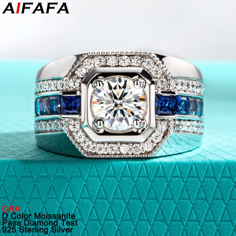 

Stunning D Color Moissanite Diamond Rings for Men Women Top Quality s925 Silver Moissanite Blue Gemstone Plate 18k Fine Jewelry