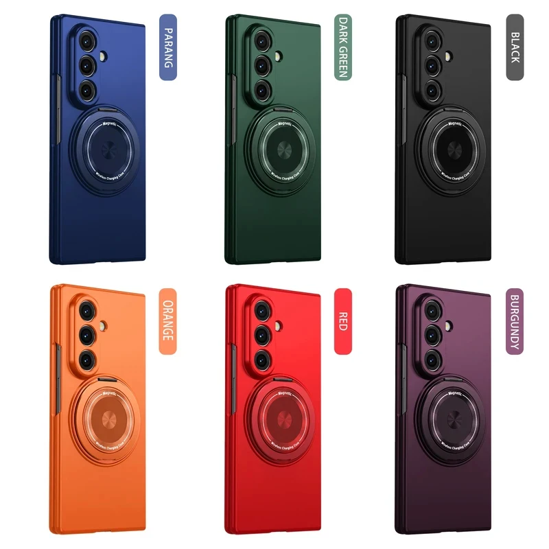 Solid Color Rotate Bracket MagSafe Magnetic PC Hard Case For Samsung Z Fold 7 6 5 4 5G Protective Back Cover