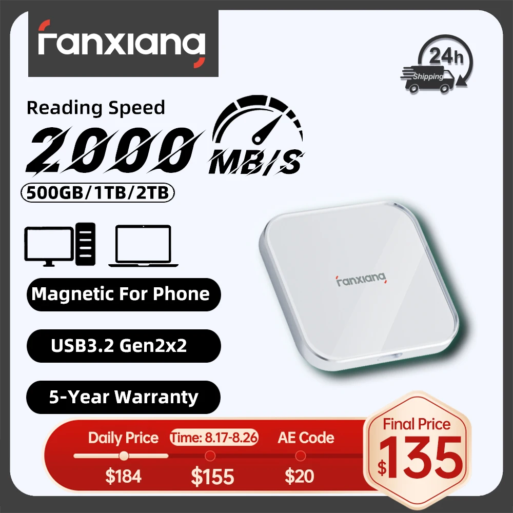 Fanxiang PS2005 Portable External SSD 2000MB/s 1TB/2TB Magnetic Hard Disk USB3.2 Gen2x2 Solid State Drive For Phone Windows PC