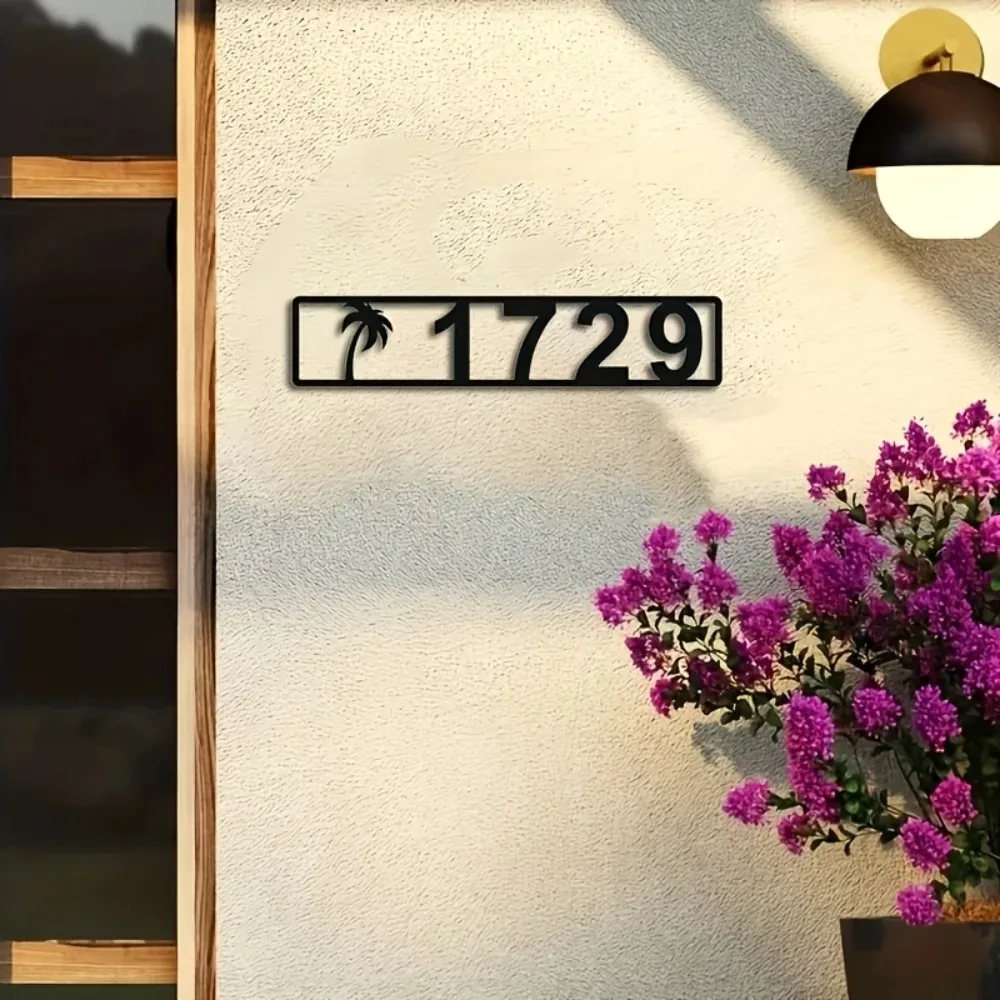 Personalized Plant Silhouette Metal House Number Sign Customizable Modern No Electricity Outdoor Wall Plaque 1pc view 2
