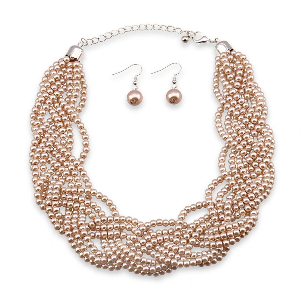 Newest Trendy Pearls Necklace Earrings Jewelry Sets for Women Engagement Gifts Fashion Multicolor Beads Bib Chokers