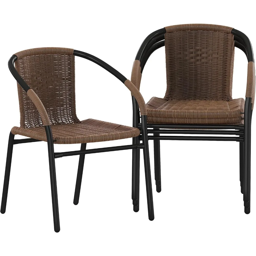 

Lila Modern Rattan Indoor/Outdoor Stackable Dining Chairs, Stacking Rattan Bistro Chairs for Patio or Restaurant