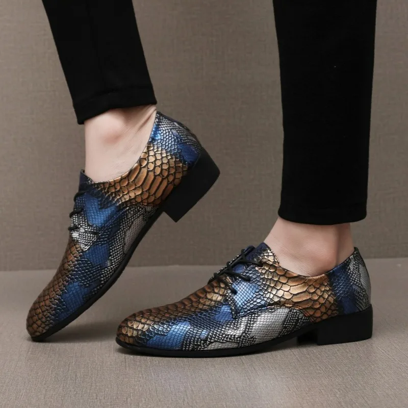 

Men's Snakeskin Grain Leather Lace-Up Wedding Party Shoes Mens Dress Business Office Oxfords Flats EUR Size 40-50