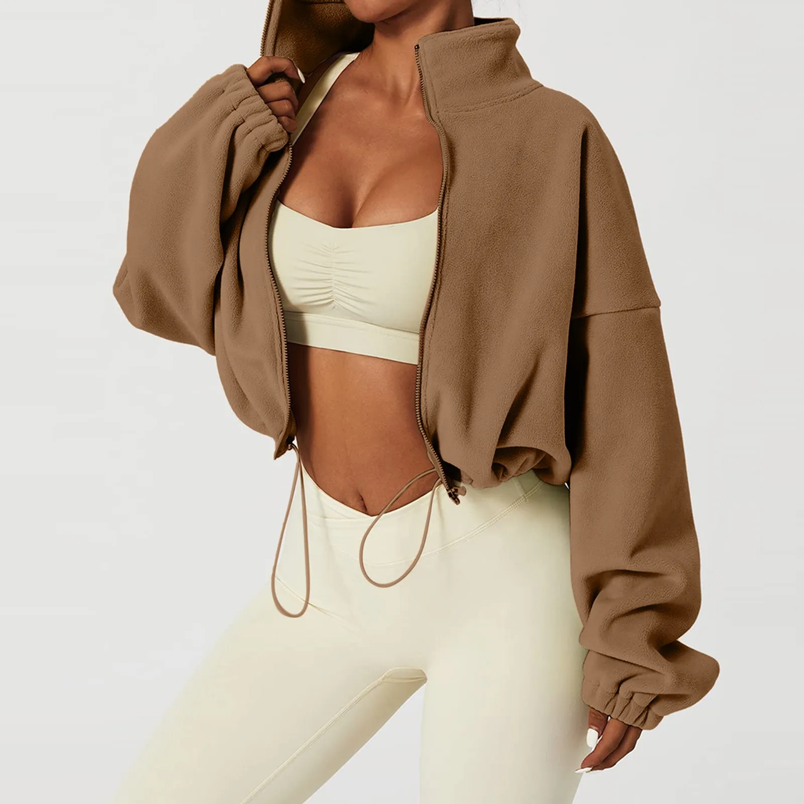 

Women's Jackets Loose Fleece Cropped Long Sleeve Sweatshirt Fall Winter Fleece Zip Up Outerwears Streetwear Plush Jacket Tops