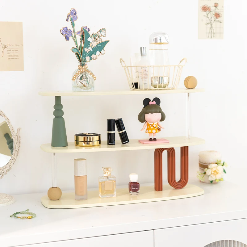 رف تخزين مستحضرات التجميل الخشبي، منظم الأكواب الفرنسية العتيق، حامل عرض العطور الهندسية، رف ترقية سطح المكتب الممتاز #5