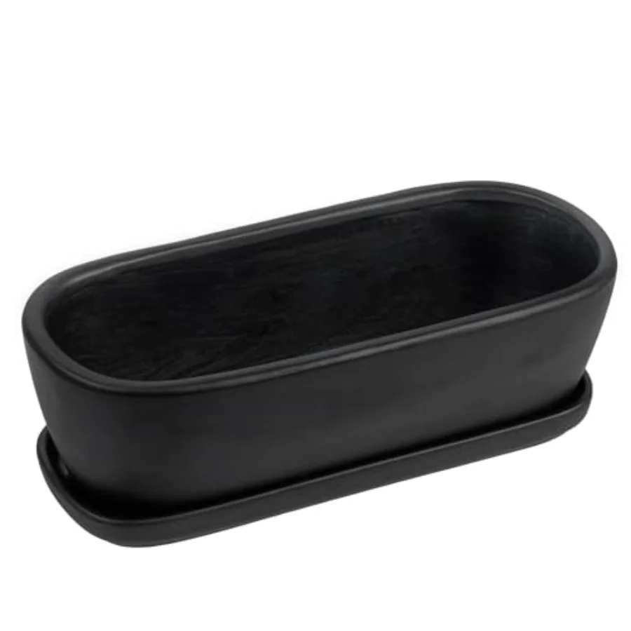 

14 Inch Oval Modern Matte Ceramic Succulent Planter Pot with Drainage Hole and Removable Saucer, Decorative Indoor House Plant