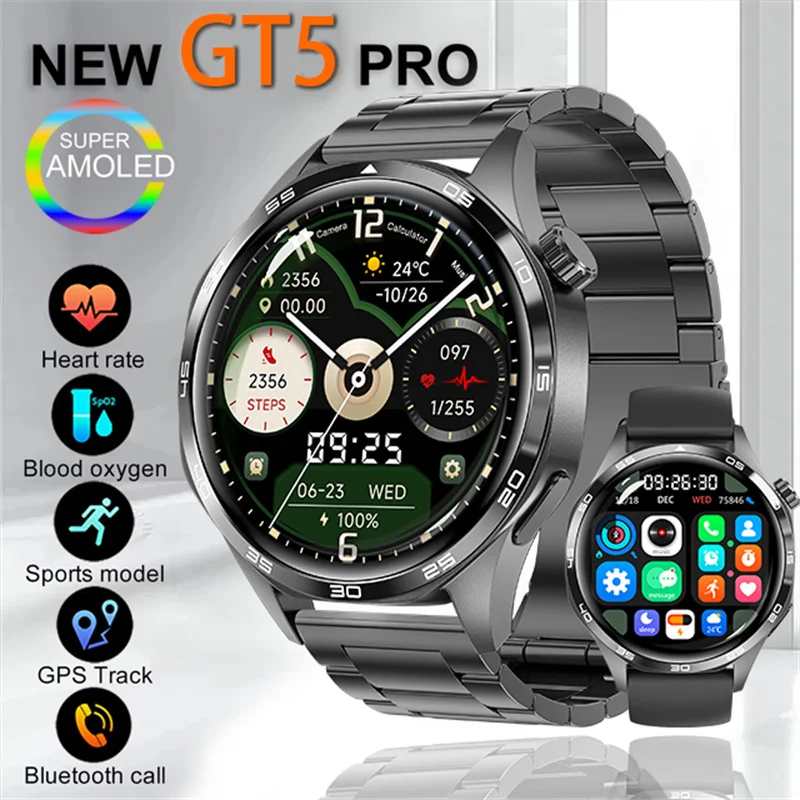 

For HUAWEI Watch 5 PRO Smart Watch Men GT5 Pro AMOLED HD Screen Bluetooth Call GPS NFC Heart rate Sport Smartwatch Women 2024New