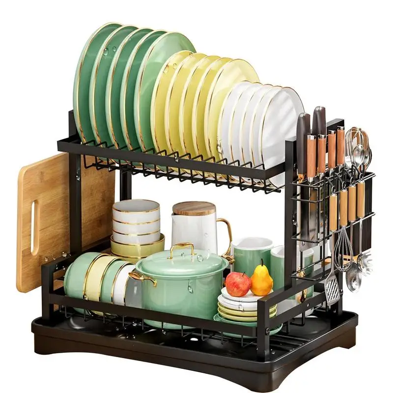 

2 tier,dish drying rack,Cutlery rack with spout and draining tray,cutlery holder,cup holder,kitchen countertop storage rack