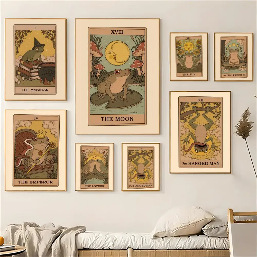 لوحة التارو للضفادع الرجعية للخط صديقة للبيئة مقاومة للماء من القماش، هدية تزيين المنزل والحمام