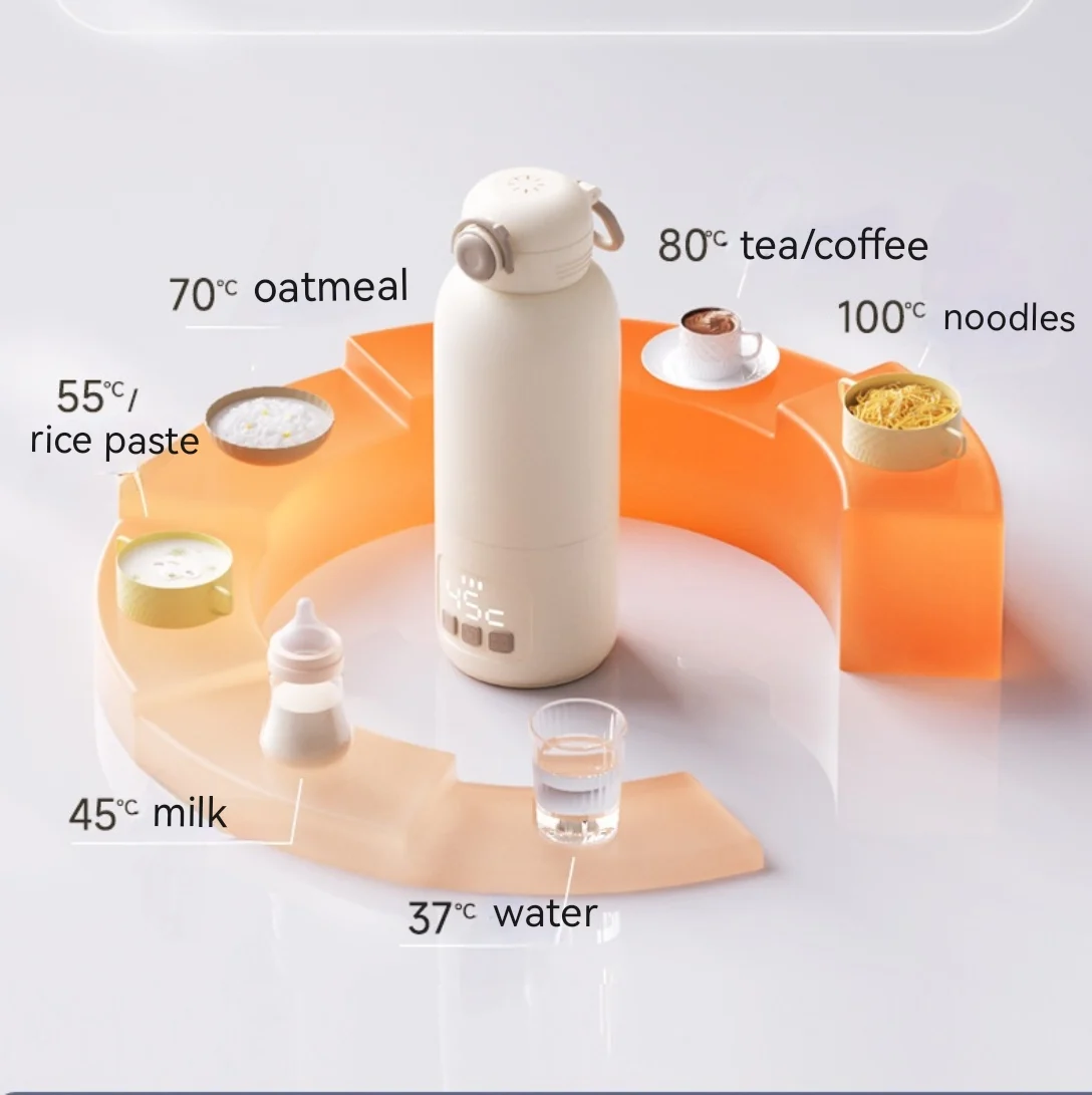 

400ml Wireless Battery Heating Bottle Plug-In Heating Water Cup Type-C Heating Insulated Bottle 6-Stage Temperature Setting
