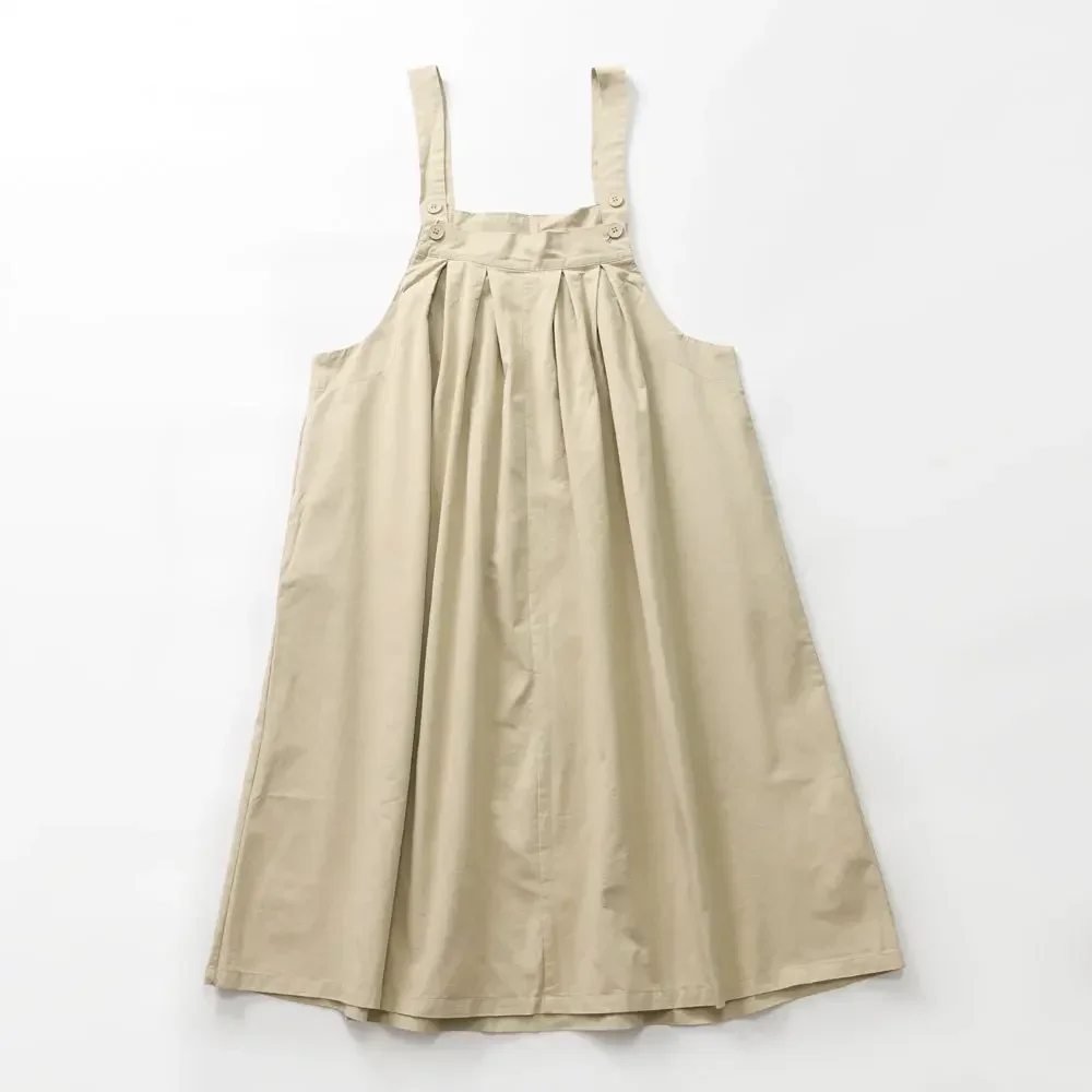 Japan Stil Baumwolle Minimalistischen Trägern Ärmellose Overalls Midi Kleid Frühling Herbst Big Size Mori Mädchen Mutterschaft Lange, Breite Kleid