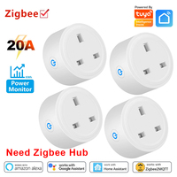 Tuya ZigBee Plug UK Smart Socket 20A Power Monitor Home Outlet 3 Pin Adapter Timing Voice Control Works with Google Home Alexa