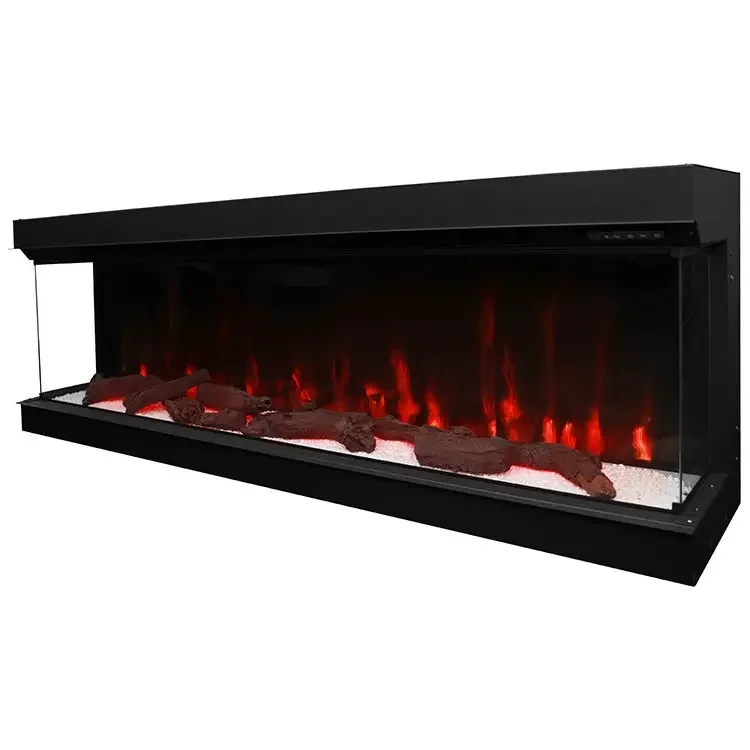 

Remote Control Indoor 3 Sided Electric Fireplace Wall-Mounted Wood Fire Place with Artificial Flame Decor for Home Use