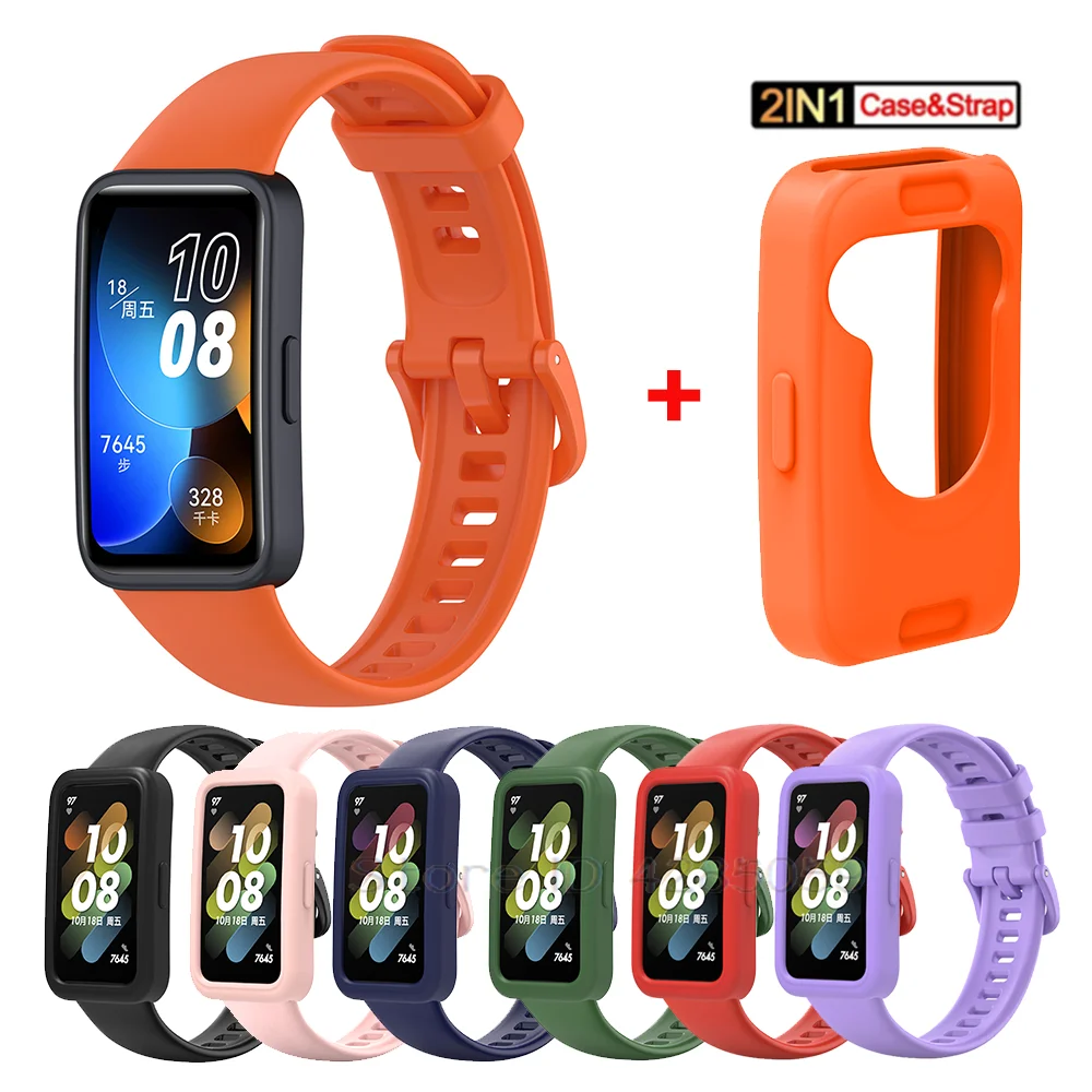 Silicone Watchband For Huawei Band 8 Silicone Smart Watch Replacement Wristband Bracelet for Huawei Band 8 Strap+Silicone Cover