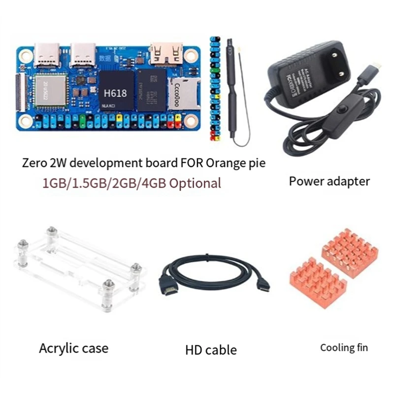 For Orange Pi Zero 2W RAM H618 Quad-Core Cortex-A53 For Mini PC Wifi5+BT5.0 BLE Optional Case Adapter 1.5G EU Plug