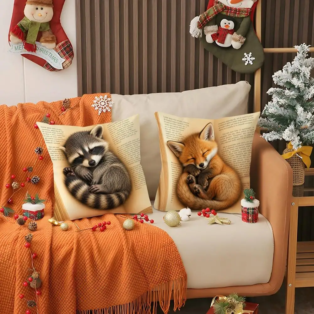 Sleepy Animals On Vintage Book Cushion Cover Pillows Modern Home Decoration Living Room Pillow Covers Decorative Cushions Cover