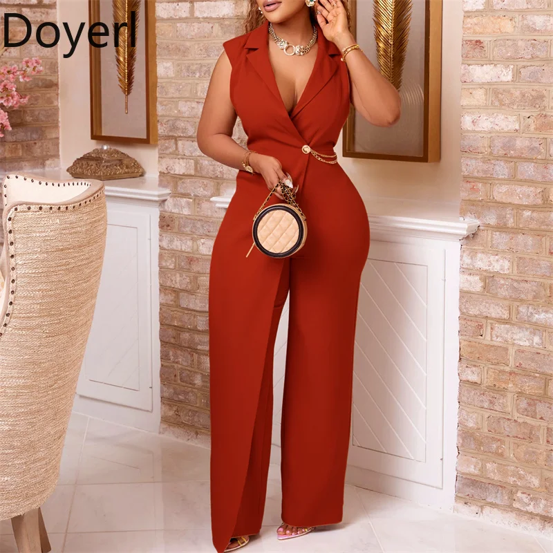 

Doyerl Vintage Elegant Jumpsuit Women Sleeveless Chain Asymmetrical One Piece Rompers Office Lady Formal Club Party Overalls