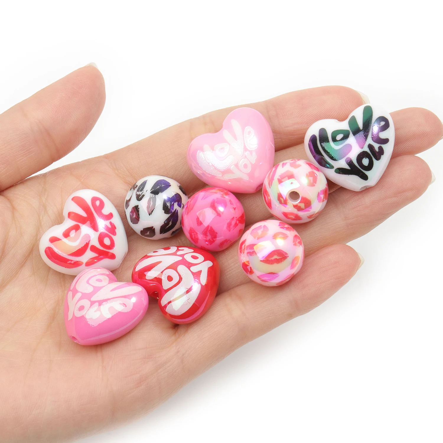 10pcs 20pcs Mixed Round Heart Shape Beads Acrylic Loose Beads Fashion Handmade DIY Bracelet Necklace Jewelry Wholesale Supply