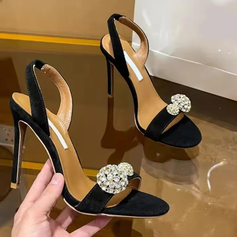 Ladies' High Heels Sandals Water Diamond Luxury Fine Heels Summer Genuine Leather Banquet Women's Shoes