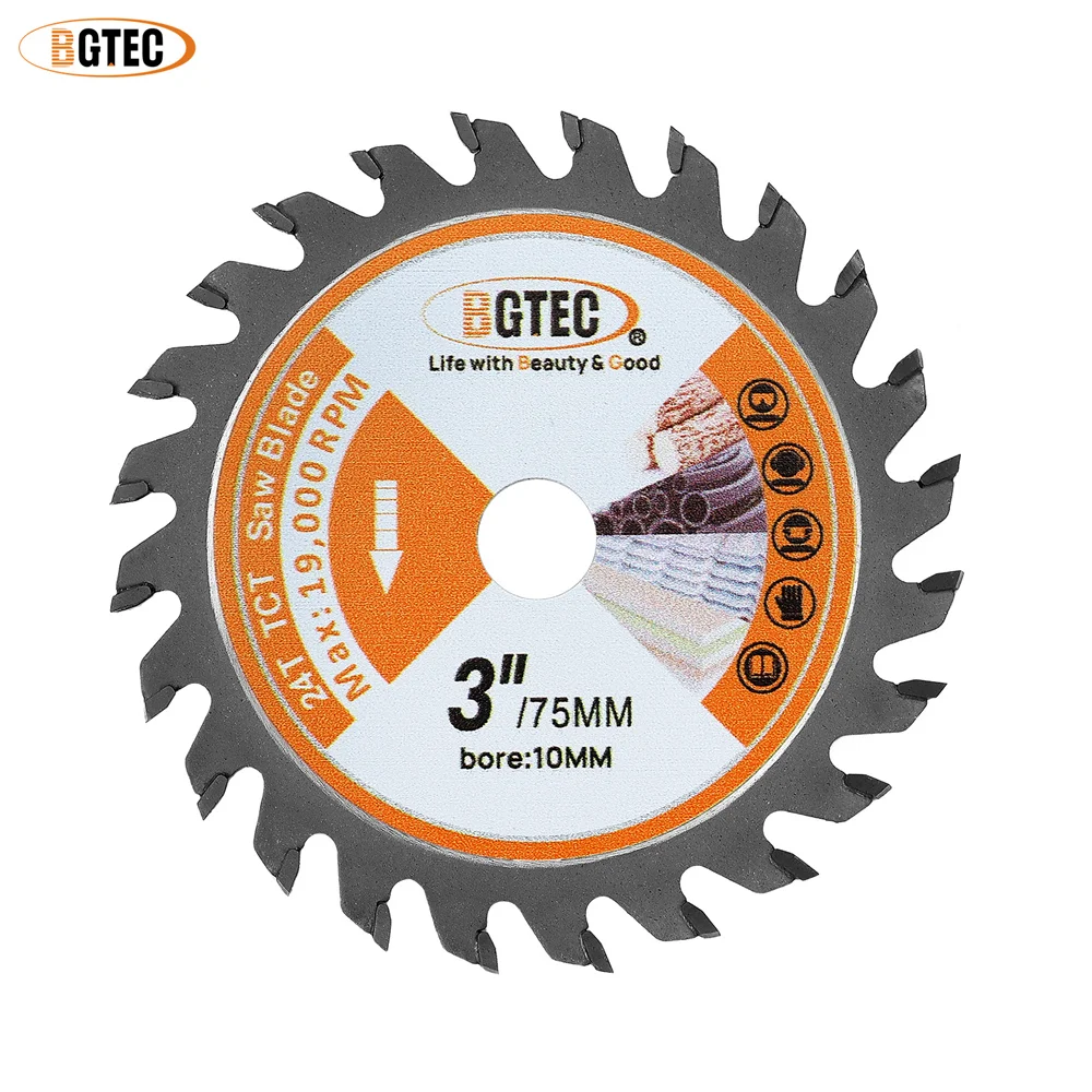 BGTEC 절단 디스크 TCT 톱날 하드 합금 목공 키트, 목재 복합 재료 플라스틱 미니 디스크용, 75mm, 85mm, 24T