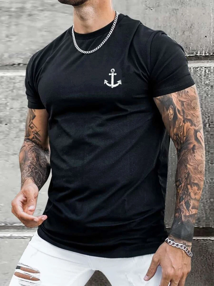 Men s T-shirt Short Sleeve Graphic T-shirt Anchor Print 2024 Summer New Men s Loose Casual T-shirt Short Sleeve