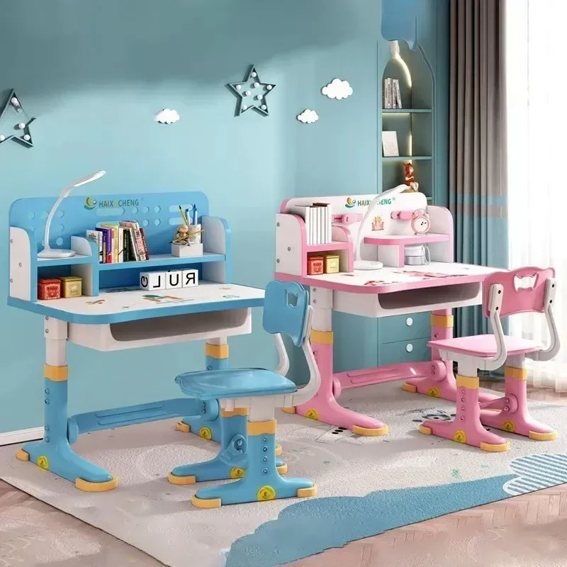 Children's Study Table Primary School Desk Liftable Plastic Student Writing Kids Table Household Desk and Chair Set for Kids B