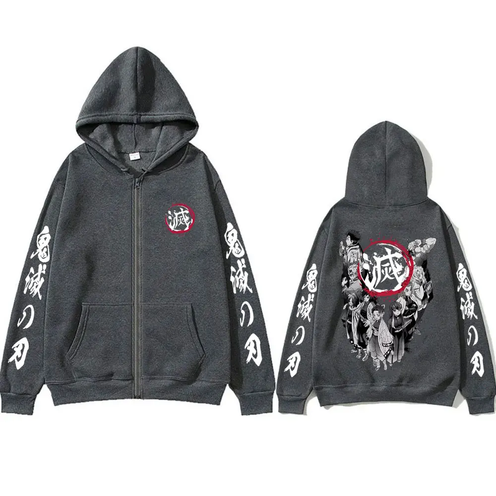 Anime Demon Slayer Hashira Members Zipper Hoodie Men Women Fashion Oversized Zip Up Sweatshirt Male Vintage Casual Zip Up Jacket