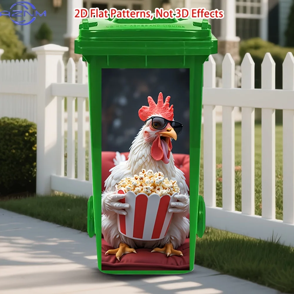 1pc of a Stylish PVC Sticker Featuring a Chicken Munching on Popcorn, Perfect for Adding a Decorative Flair to Outdoor Waste B