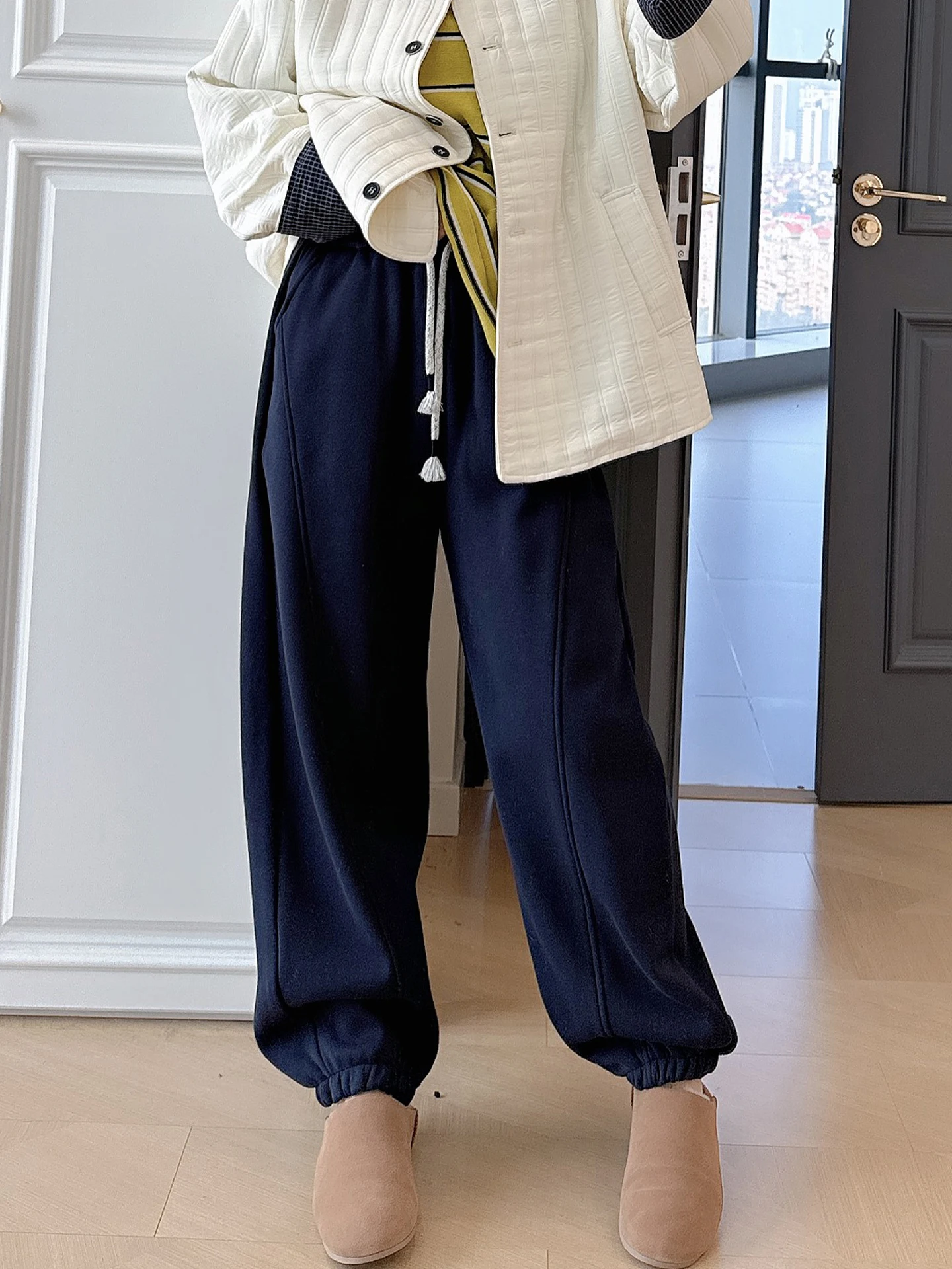 

Женские спортивные брюки-джоггеры с высокой талией, на флисовой подкладке, больших размеров, повседневные, удобные, свободного кроя, осень-зима