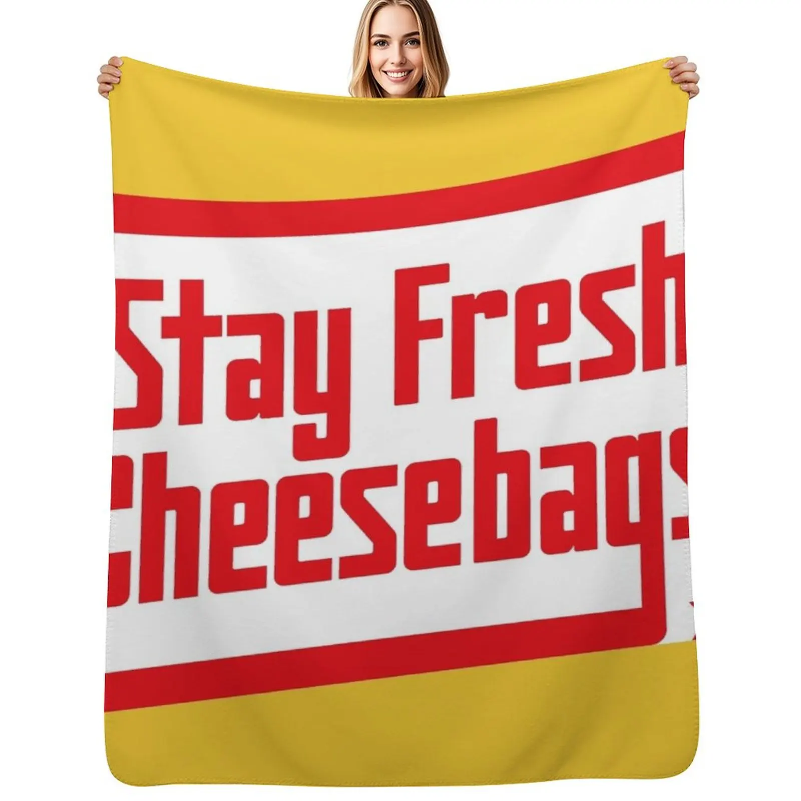 Stay Fresh Cheese Bags - Retro (Red and White on Yellow) Throw Blanket Warm Cozy Throw Blanket for Living Room Couch