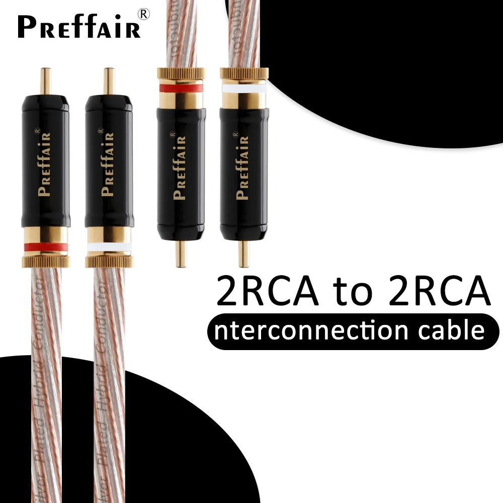 Preffair 7N OCC versilbertes gemischtes Weben 2RCA-Audiokabel Audiokabel 24K vergoldeter Stecker HIFI 2RCA auf 2RCA-Kabel
