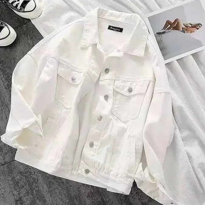 

Women's Spring And Fall New Fashion Network Red Vintage Loose White Cotton For Women Long Sleeve Denim Jacket Y2k