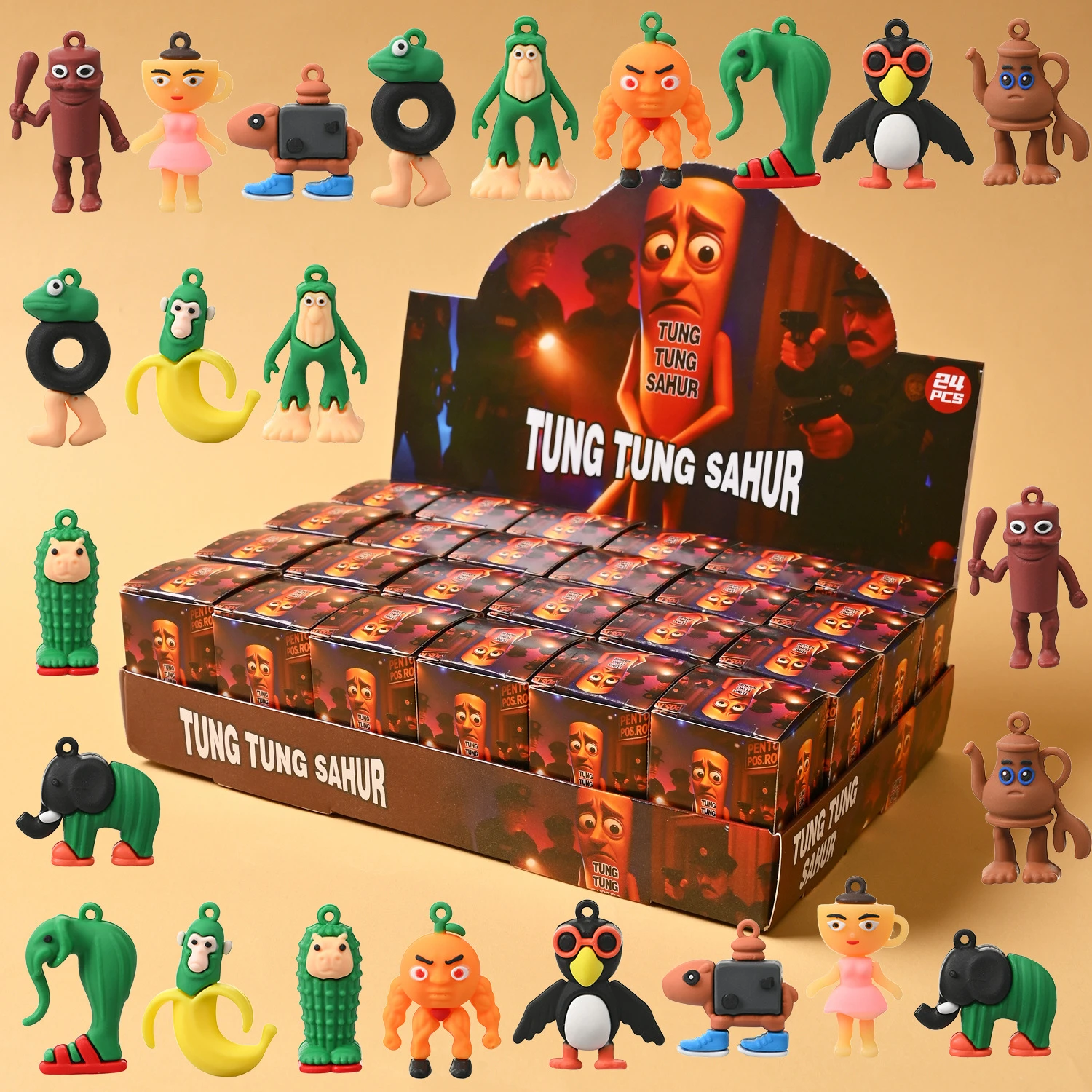 24PCS Brainrot Tung Tung Tung Sahur Blind Box Keychain Pendant Tralalelo Tralala Shark Figures Lirili Larila Toys Chrismas Gifts