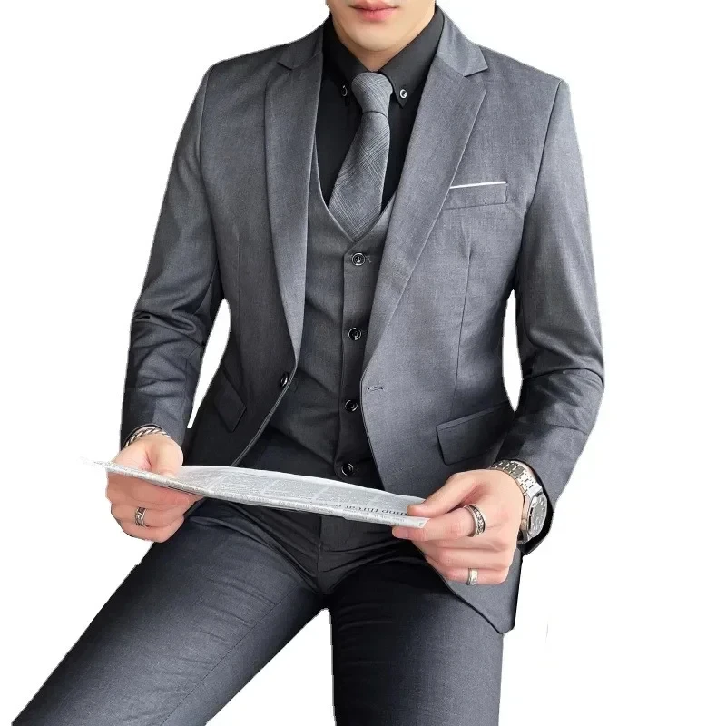 

kx117 Suit Jacket Pants Vest Fashion Men's Casual Business Slim Fit Wedding Solid Color Dress