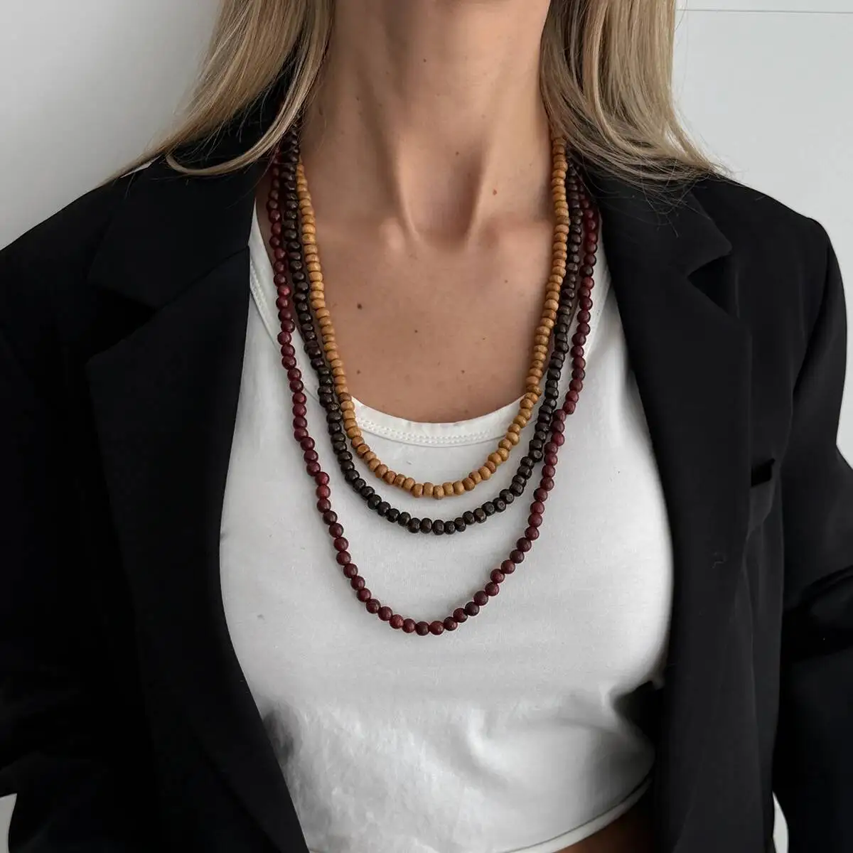 Ingemark Trendy Multi Layer Wood Beaded Choker Necklace for Women Vintage Stackable Beads Sweater Chain 2026 New Jewelry Gifts