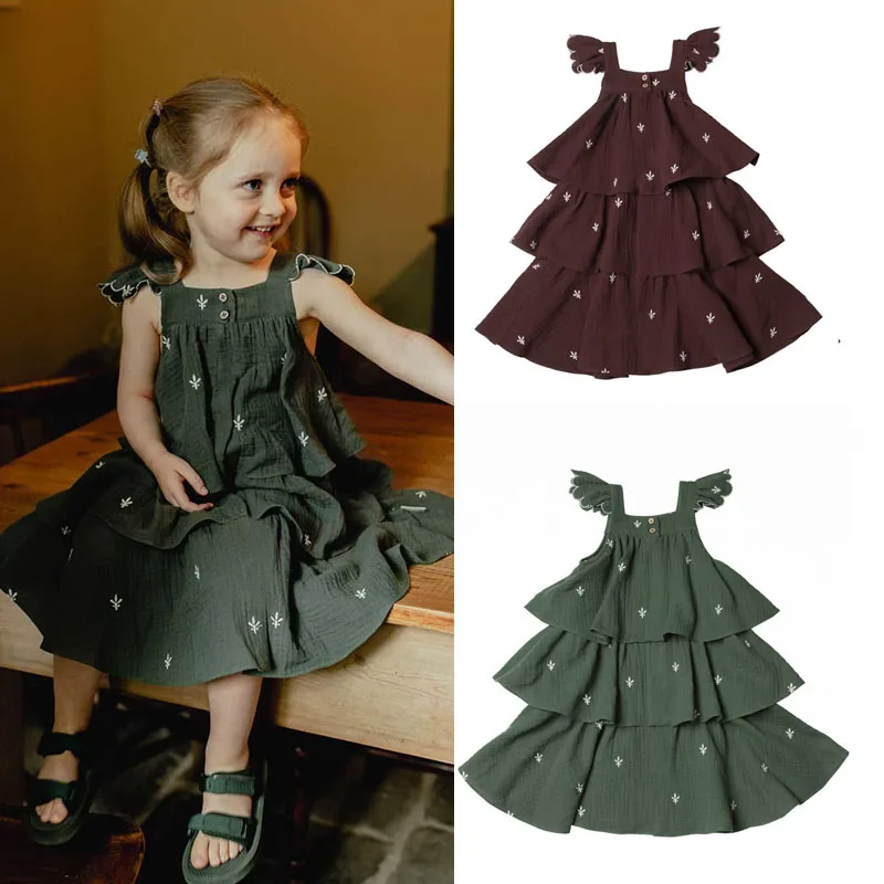 Children Girls Sleeveless Dress Summer Baby Holiday Dress 2024 Embroidery Toddler Girl Party Dress Princess Baby Dress