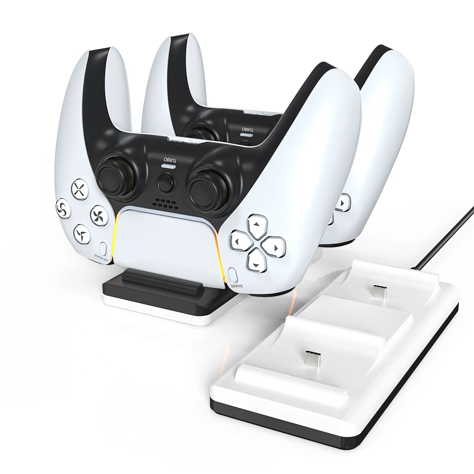 

Зарядное устройство подходит для игровых контроллеров PS5, поддерживает 2 контроллера PS5 для зарядки, с индикатором зарядки/USB-кабелем.