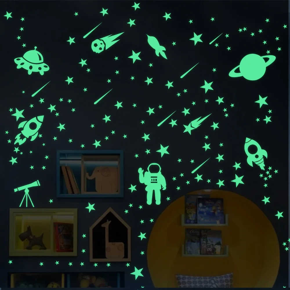 1Set Fluorescent Meteor Stars Glow in the Dark Wall Stickers for Kids Room Bedroom Home Decoration Ceiling Decoration Decals