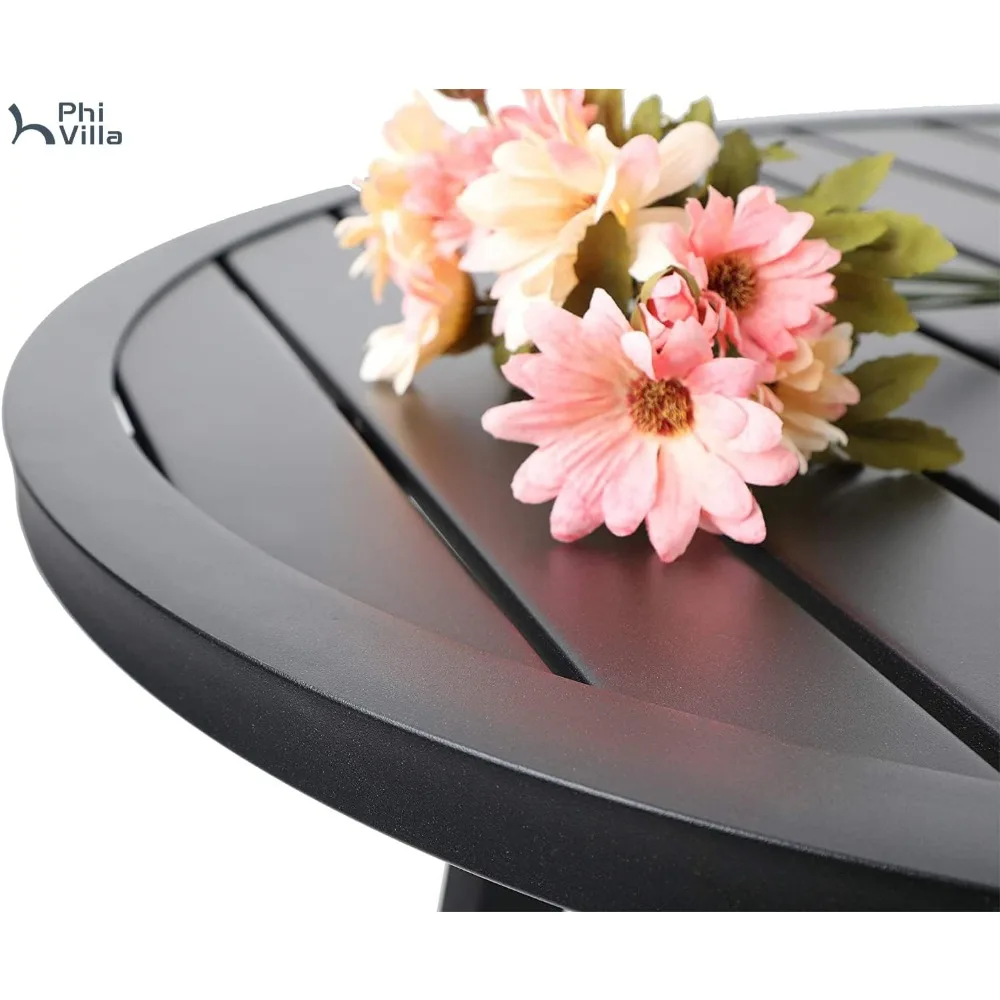 طقم طعام VILLA مكون من 3 قطع للفناء الخارجي، وطاولة مستديرة معدنية شرائحية وكرسيين للفناء، ومجموعة أثاث خارجي للشرفة #3