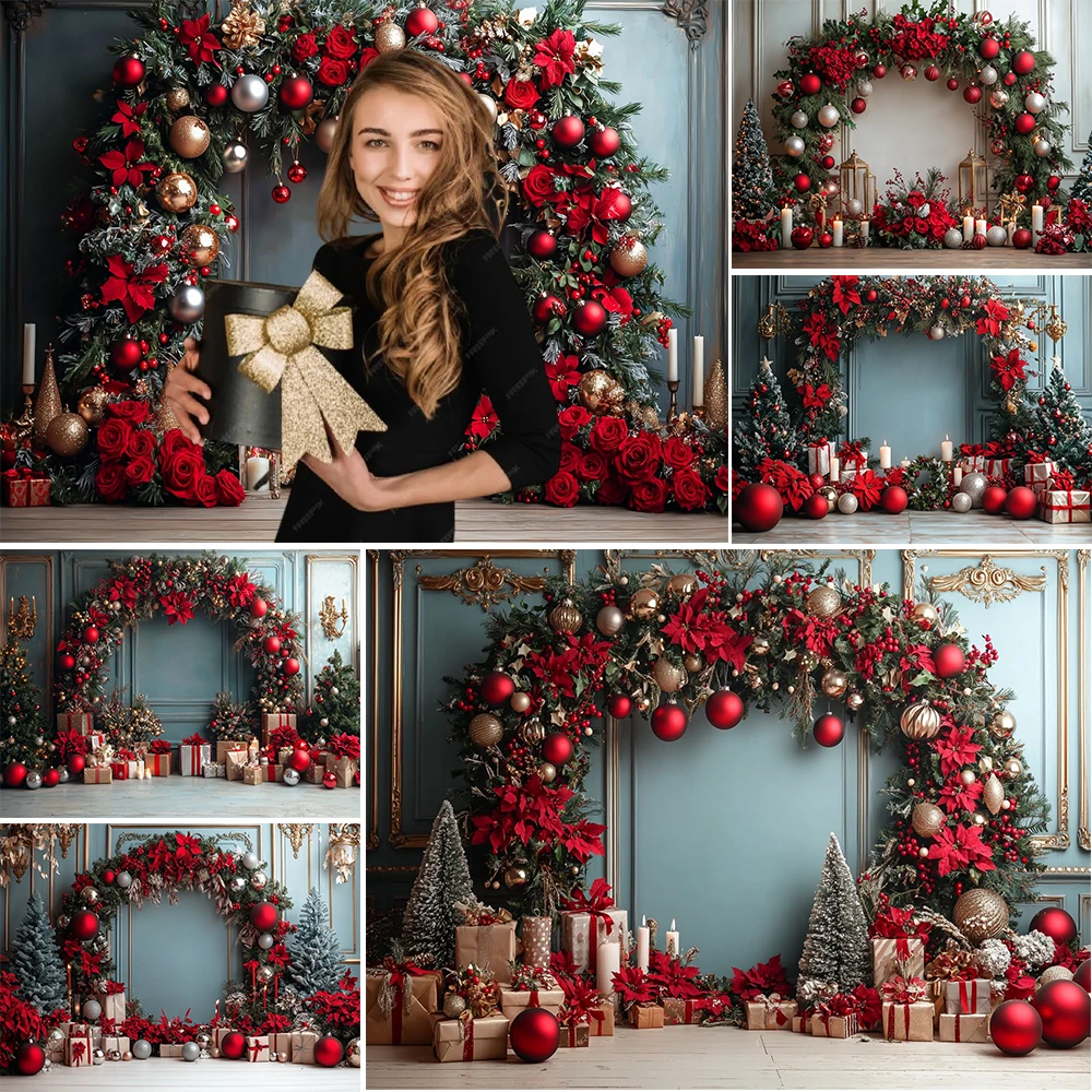 Christmas Photography Background Xmas Trees Arch Wreath Snow Holiday Decoration Adult Children Portrait Photo Studio Props