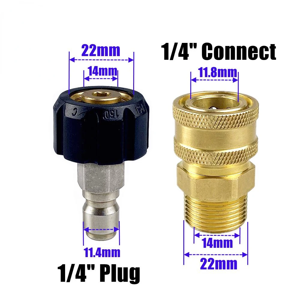 Kit d'adaptateur pour nettoyeur haute pression, M22, 14mm, 14mm, percussion femelle, rapide, allergique, 3/8 en effet ou 1/4 ", jeu de buses, 2 pièces